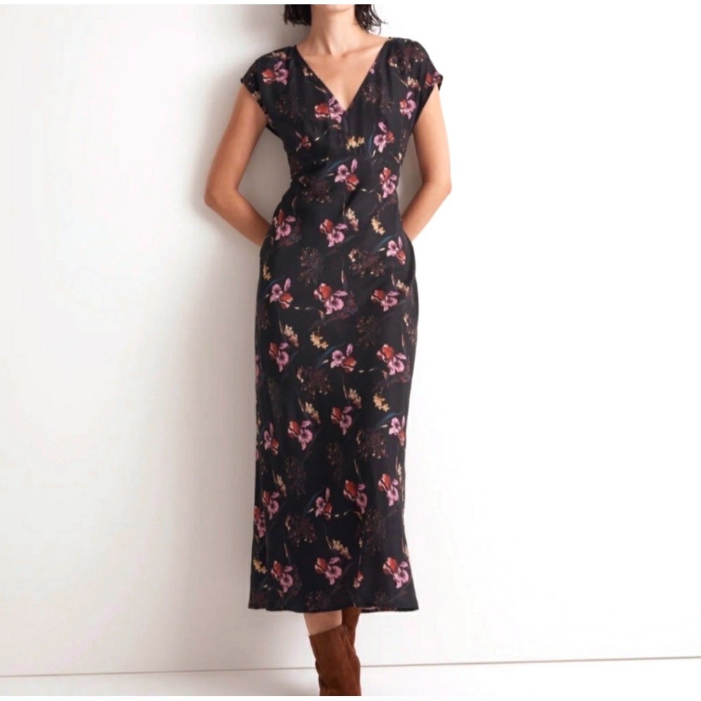Madewell Black Floral Maxi Dress with Pink & Gold Accents